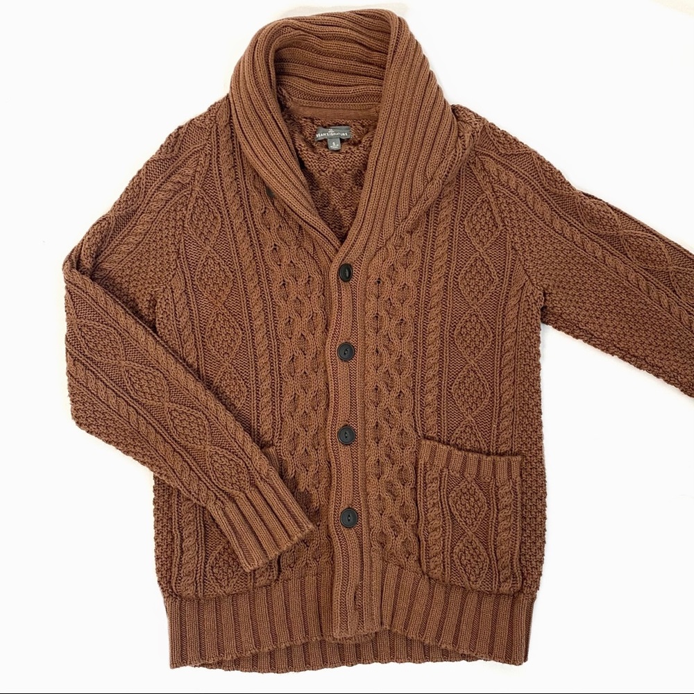 LL Bean Thick Cotton Cable Knit Cardigan S